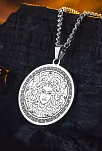 Steel Aether Çelik Kadın Kolye Yunan Tanrısı Medusa İşlemeli Yuvarlak Plaka Kararmaz