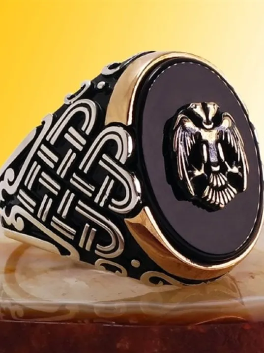 Çift Başlı Kartal Otantik Erkek Gümüş Yüzük