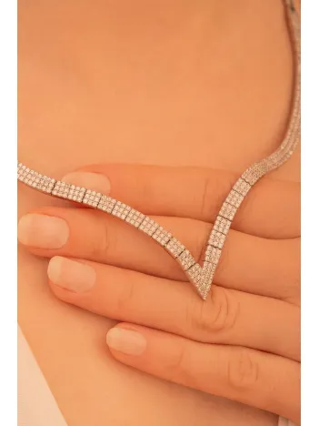 Kadın Gümüş Kolye - Zirkon Taşlı Paris 925 Ayar Gümüş Kadın Kolye