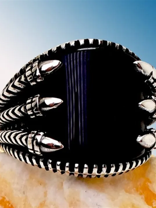 Siyah Oniks Taşlı Pençe Erkek Gümüş Yüzük