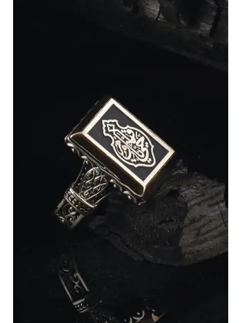 Kişiye Nasihat Olarak Ölüm Yeter Yazılı Kare Model Gümüş Erkek Yüzük  GYZNASHTOLM-GMS