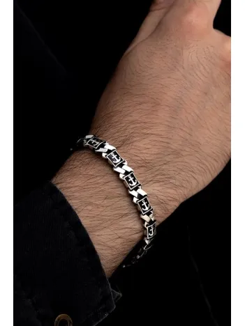 Erkek Gümüş Bileklik -Çapa Motifli Kare Model Gümüş Bileklik