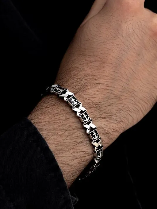 Erkek Gümüş Bileklik -Çapa Motifli Kare Model Gümüş Bileklik Erkek Gümüş Bileklik -Çapa Motifli Kare Model Gümüş Bileklik
