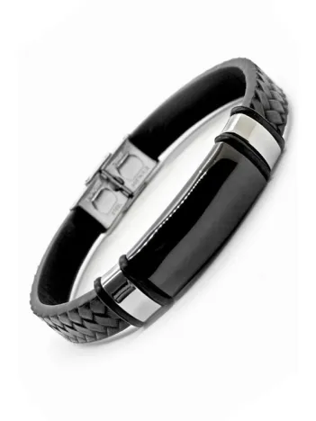 Kişiye Özel İsimli Örme Deri Siyah Erkek Çelik Bileklik Künye CBLKSYZLCLK-SYH Kişiye Özel İsimli Örme Deri Siyah Erkek Çelik Bileklik Künye CBLKSYZLCLK-SYH