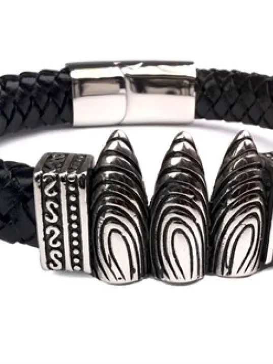 Ottoman Mermi Kurşun Deri Çelik Erkek Bileklik