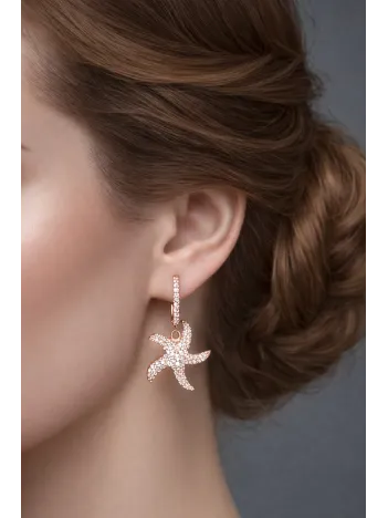 Kadın Gümüş Küpe - Deniz Yıldızı Model Rose Kaplama Zirkon Taşlı Gümüş Küpe