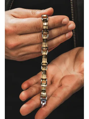 Grek Dalgalı Çelik Sarı Erkek Bileklik Künye Cblaltgrek1