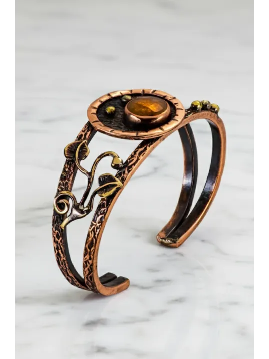 Kadın Bakır Bileklik - Sarı Akik Yaprak Motifli Kadın Bilezik Doğal Taşlar ve Metal Kutulu Kadın Bakır Bileklik - Sarı Akik Yaprak Motifli Kadın Bilezik Doğal Taşlar ve Metal Kutulu