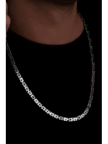 Erkek Gümüş Kolye - 5.5mm Dikdörtgen Kesim Yassı Kral Gümüş Kolye