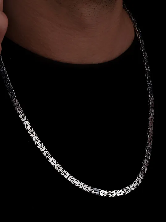 Erkek Gümüş Kolye - 5.5mm Dikdörtgen Kesim Yassı Kral Gümüş Kolye Erkek Gümüş Kolye - 5.5mm Dikdörtgen Kesim Yassı Kral Gümüş Kolye