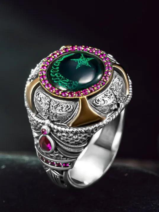 Erkek Gümüş Yüzük - Ay Yıldız İşlemeli Saltanat Model Erkek Yüzük Erkek Gümüş Yüzük - Ay Yıldız İşlemeli Saltanat Model Erkek Yüzük