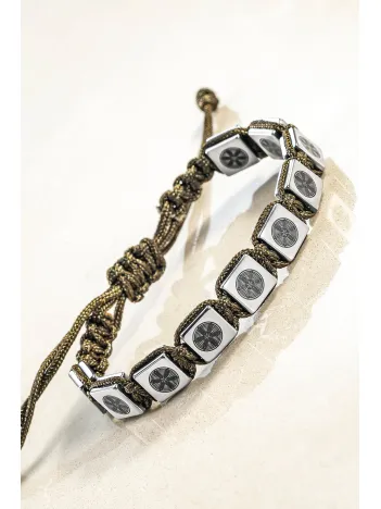 Erkek Kadın Doğal Taş Bileklik - Hematit Doğal Taşlı Makrome Gemi Dümeni Model Unisex Bileklik