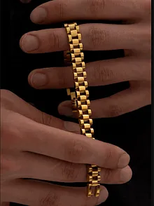 Erkek Çelik Bileklik Sarı Altın Kaplama Lüks Bukle Ince Model