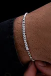Erkek Gümüş Bileklik - Küp Zincirli Çizgili Model Gümüş Bileklik