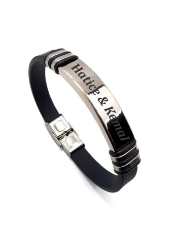 Kişiye Özel İsimli Çelik Kauçuk Erkek Bileklik