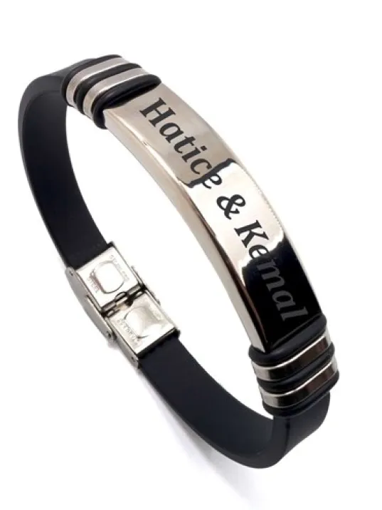 Kişiye Özel İsimli Çelik Kauçuk Erkek Bileklik