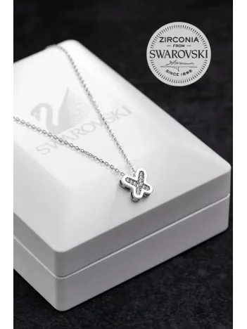 Kadın Gümüş Kolye - Swarovski Taşlı Zirconia X Kelebek Motifli Kadın Kolye