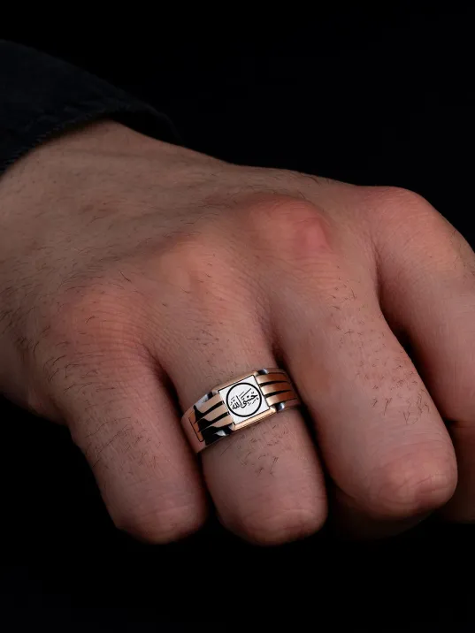 Erkek Gümüş Yüzük - HasbinAllah Yazılı İnce Kibar Erkek Yüzüğü