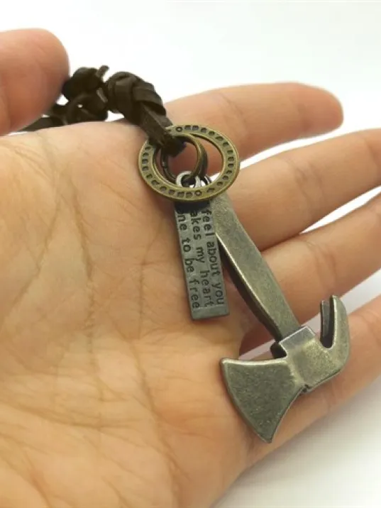 Balta Motif Erkek Kahverengi Deri Kolye Büyük Boy Dkl000balta