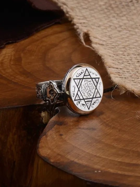 Mühr-ü Süleyman Model Yanı Teşkilat-ı Mahsusa Motif Yazılı Erkek Gümüş Yüzük