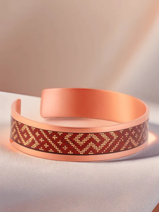 Kadın Bakır Bileklik Yüzük Set - Eva Model Özel Baskı Metal Kutu Ve Kuvars Taşı