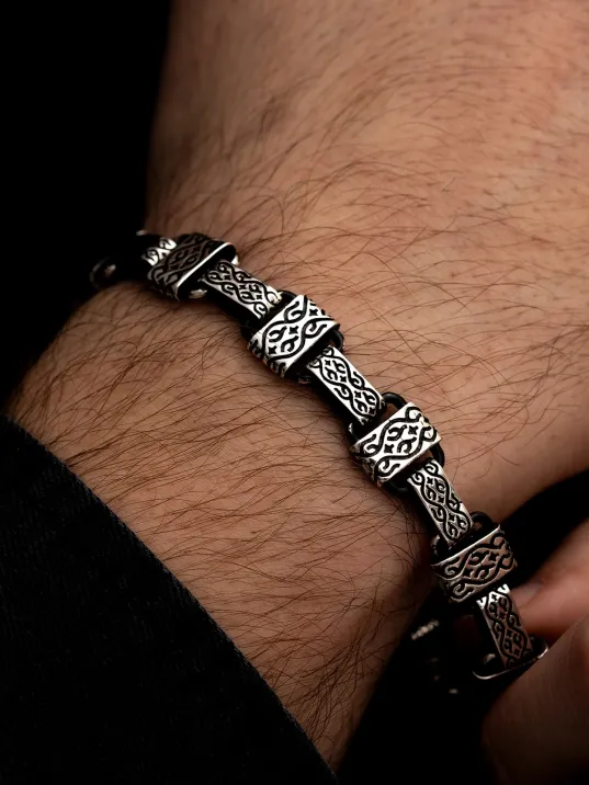 Erkek Gümüş Bileklik - Etnik Desenli Blok Model 2 Gümüş Bileklik Künye Erkek Gümüş Bileklik - Etnik Desenli Blok Model 2 Gümüş Bileklik Künye