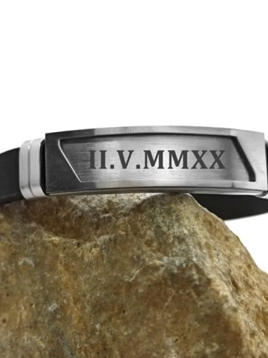 Kişiye Özel Yazılabilen Yamuk Desen Kauçuk Çelik Erkek Bileklik CBLYAMUKISM-