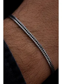 Erkek Gümüş Bileklik - 3.5mm Tilki Kuyruğu Yassı Model Gümüş Bileklik