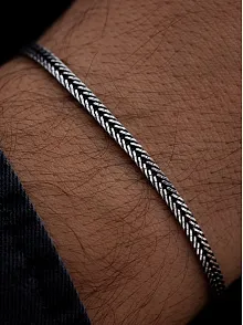 Erkek Gümüş Bileklik - 3.5mm Tilki Kuyruğu Yassı Model Gümüş Bileklik