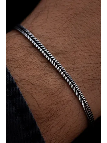Erkek Gümüş Bileklik - 3.5mm Tilki Kuyruğu Yassı Model Gümüş Bileklik