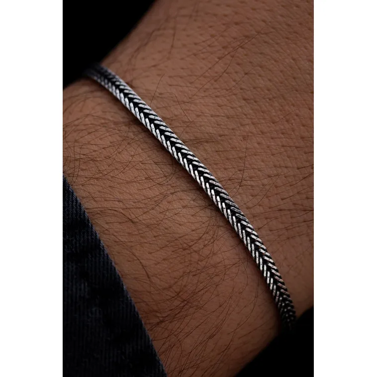 Erkek Gümüş Bileklik - 3.5mm Tilki Kuyruğu Yassı Model Gümüş Bileklik Erkek Gümüş Bileklik - 3.5mm Tilki Kuyruğu Yassı Model Gümüş Bileklik