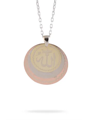 Yuvarlak Model Üçlü Allah Yazılı Nazar Dualı Ayetel Kürsi Kadın Gümüş Kolye GKL3LUYVRLK-GMS