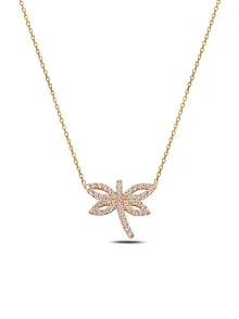 Zirkon Taşlı Rose Renk Yusufçuk Model 2 Kadın Gümüş Kolye GKLYSFCKM2D-ROS