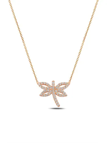 Zirkon Taşlı Rose Renk Yusufçuk Model 2 Kadın Gümüş Kolye GKLYSFCKM2D-ROS