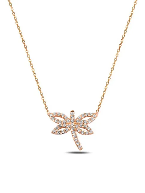 Zirkon Taşlı Rose Renk Yusufçuk Model 2 Kadın Gümüş Kolye GKLYSFCKM2D-ROS