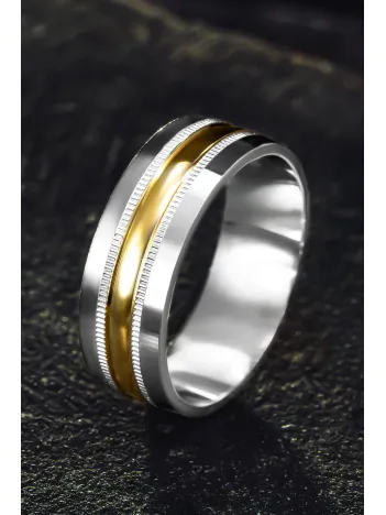 Erkek Gümüş Alyans - Sarı Ve Beyaz Altın İşlemeli Erkek Yüzük Erkek Gümüş Alyans - Sarı Ve Beyaz Altın İşlemeli Erkek Yüzük