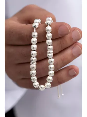 Gümüş Tespih Çizgili Küre Küçük Boy 16,5gr
