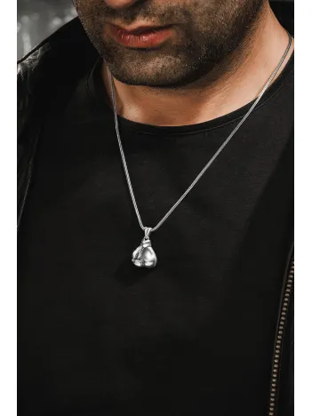 Erkek Gümüş Kolye - Çift Boks Eldiveni Tilki Kuyruğu Zincir Erkek Kolye