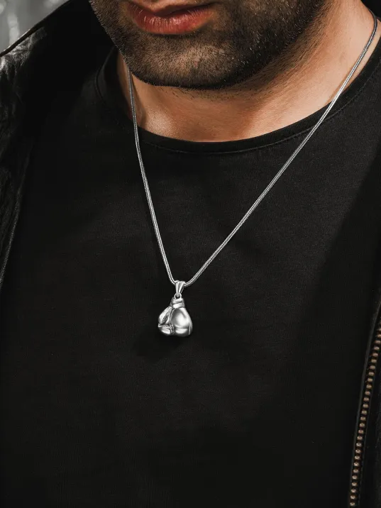 Erkek Gümüş Kolye - Çift Boks Eldiveni Tilki Kuyruğu Zincir Erkek Kolye Erkek Gümüş Kolye - Çift Boks Eldiveni Tilki Kuyruğu Zincir Erkek Kolye