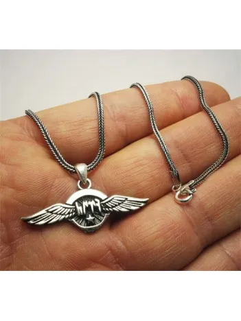 Göktürkçe Türk Yazılı Ay Yıldızlı Kanatlı Erkek Gümüş Kolye Zincir