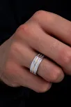 Erkek Gümüş Yüzük - 925 Ayar Dalgalı Şerit Model Gümüş Alyans Yüzük