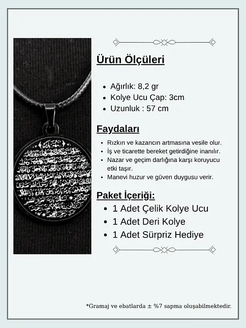 Bereket Duası Karınca Duası Bayan Erkek Siyah Çelik Kolye Deri CKLKARINCA1-SYH
