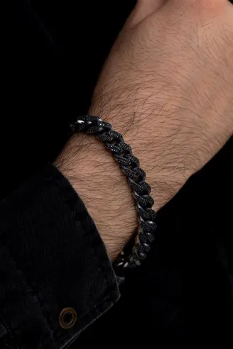 Erkek Gümüş Bileklik -Siyah Zirkon Taşlı Gurmet Gümüş Bileklik
