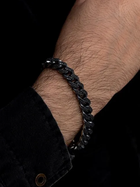 Erkek Gümüş Bileklik -Siyah Zirkon Taşlı Gurmet Gümüş Bileklik
