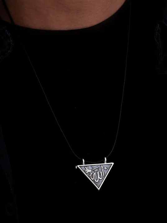 Allah ve Muhammed Yazılı Çift Taraflı Gümüş Muska Haznesi Küçük Boy