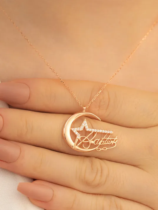 Kadın Gümüş Kolye - Zirkon Taşlı Rose Kemal Atatürk Imzalı Ay Yıldız Gümüş Kolye Gklayyldzm4-ros Kadın Gümüş Kolye - Zirkon Taşlı Rose Kemal Atatürk Imzalı Ay Yıldız Gümüş Kolye Gklayyldzm4-ros