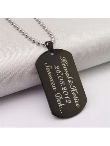 Siyah Asker Künyesi Kolyesi Paslanmaz Erkek Çelik Kolye Top Zincirli