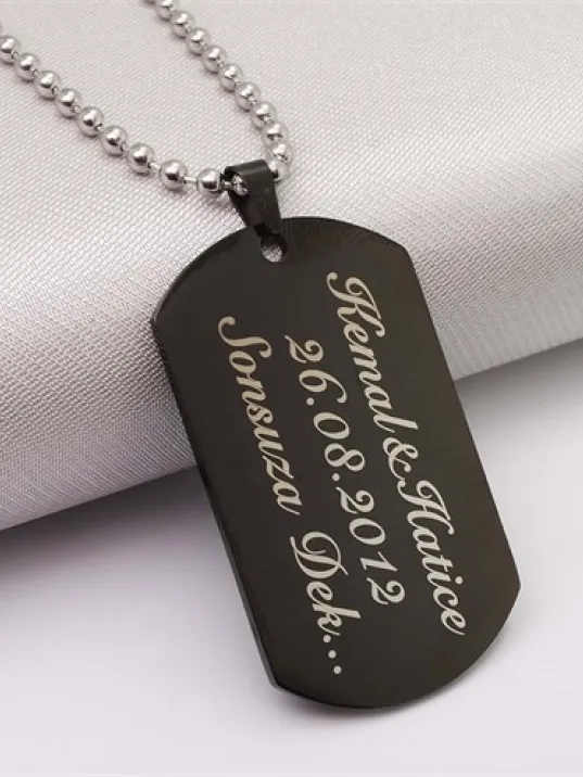 Siyah Asker Künyesi Kolyesi Paslanmaz Erkek Çelik Kolye Top Zincirli