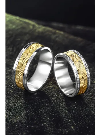 Erkek Kadın Gümüş Alyans – Altın Kaplama Örgü Desenli Şık ve Zarif Tasarım Erkek Kadın Yüzük Erkek Kadın Gümüş Alyans – Altın Kaplama Örgü Desenli Şık ve Zarif Tasarım Erkek Kadın Yüzük