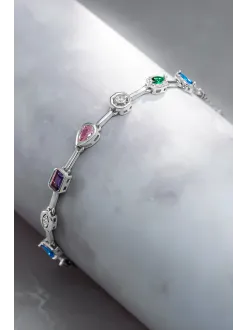 Kadın Renkli Taşlı Zarif 925 Ayar Gümüş Bileklik